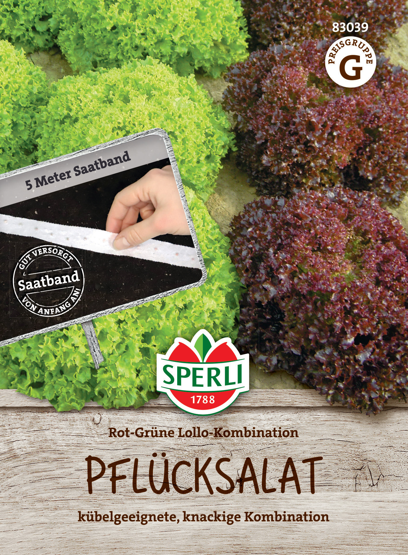 Pflücksalat Rot-Grüne Lollo-Kombination, Saatband Pflücksalat Rot-Grüne Lollo-Kombination, Saatband
