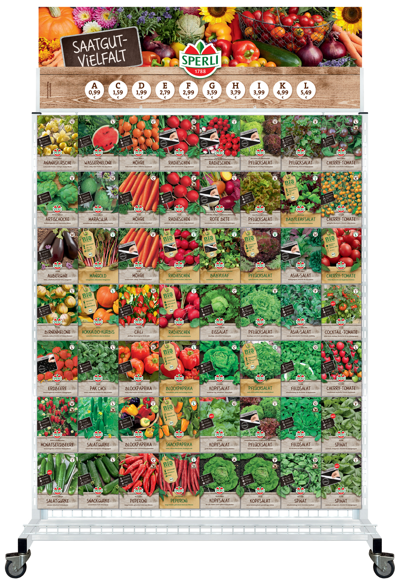 2026 - Frühjahr - Sperli-Saatgut für Hochbeet - niedriger 1,00m-Rollständer (Höhe 1,60m)