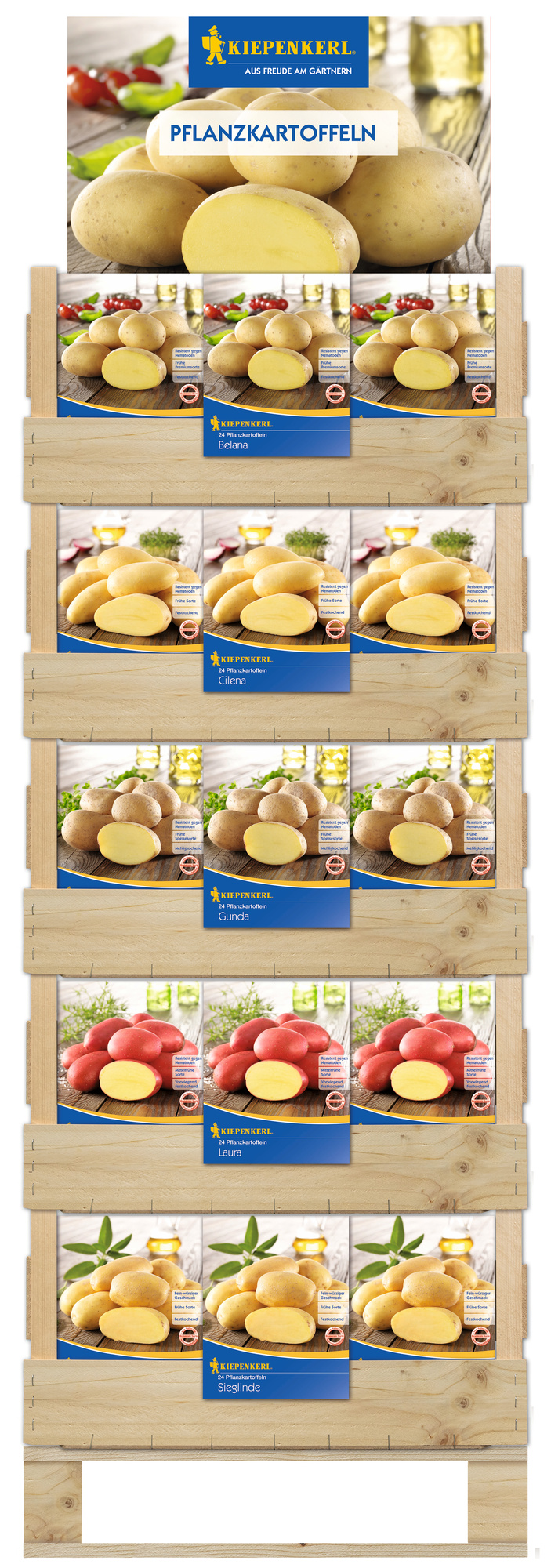 2026 - Frühjahr - Kiepenkerl-Pflanzkartoffeln MegaPacks - 10 Kartons auf Halbpalette 2026 - Frühjahr - Kiepenkerl-Pflanzkartoffeln MegaPacks - 10 Kartons auf Halbpalette