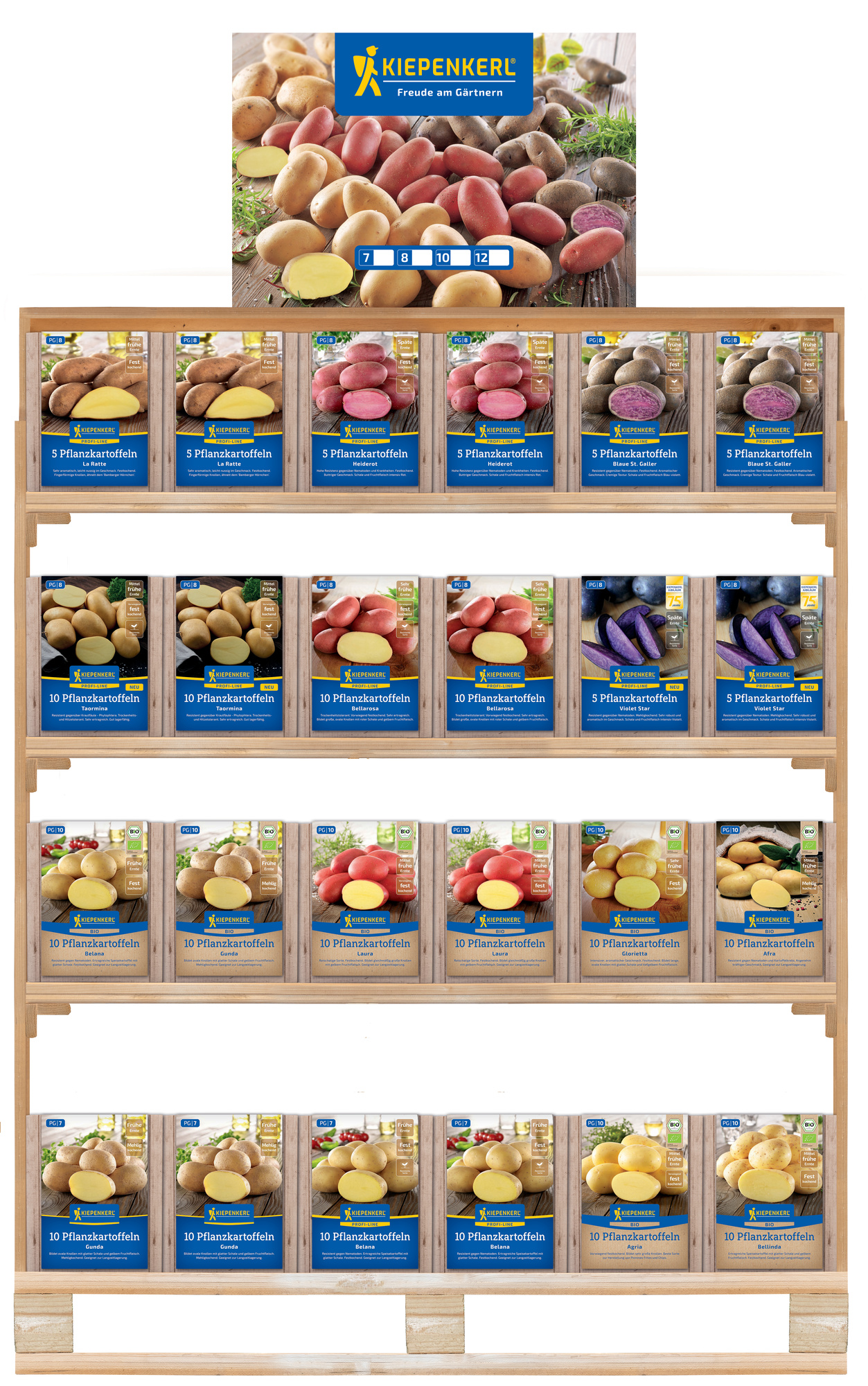 2026 - Frühjahr - Kiepenkerl-Pflanzkartoffeln im zweiseitigen Europaletten-Regal