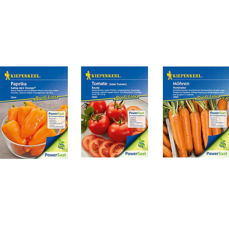 Paprika, Möhren, Tomaten, Mais und mehr: Diese Sorten der ausgezeichneten PowerSaat-Produkte gehören bereits zum Kiepenkerl-Sortiment, in dem insgesamt 23 PowerSaat-Produkte gekauft werden können Die PowerSaat-Produkte umfassen momentan 23 exklusive Sorten, die zum Kiepenkerl-Sortiment gehören