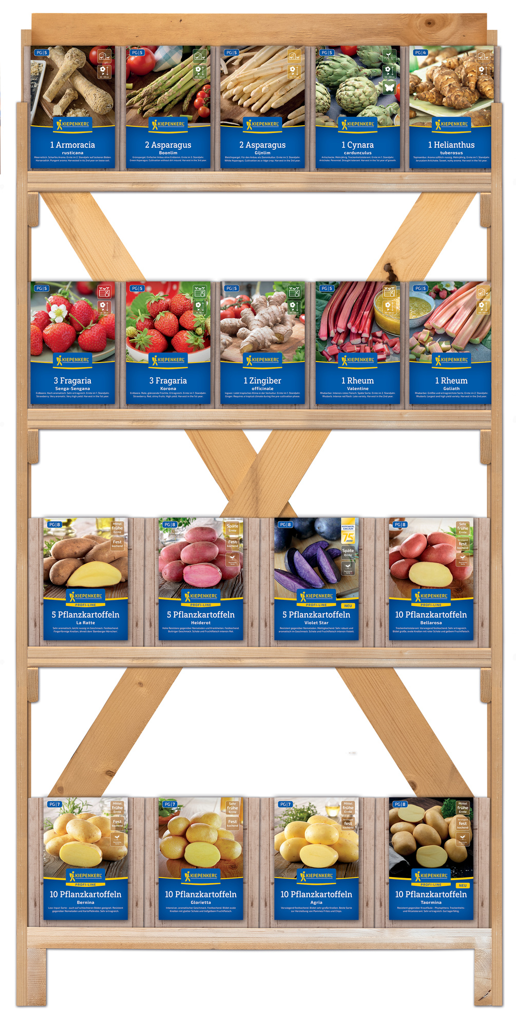 2026 - Frühjahr - Kiepenkerl-Pflanzware und Pflanzkartoffeln einseitiges Holzregal