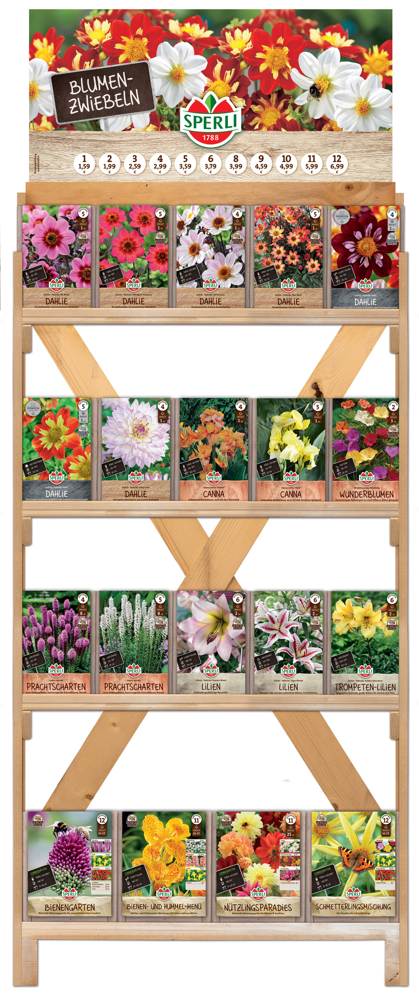 2026 - Frühjahr - SPERLI Blumenzwiebeln '#beebetter' im einseitigen Holzregal 2026 - Frühjahr - SPERLI Blumenzwiebeln '#beebetter' im einseitigen Holzregal