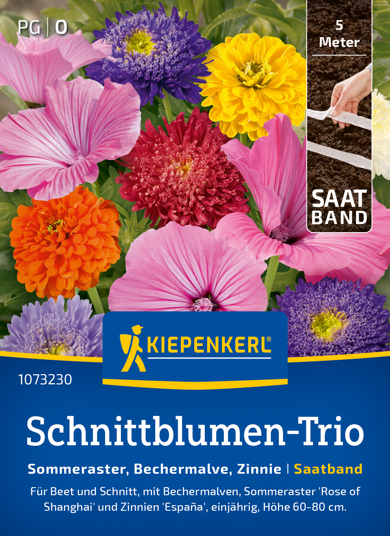 Schnittblumen-Trio Sommeraster, Lavatera, Zinnia, Saatband Schnittblumen-Trio Sommeraster, Lavatera, Zinnia, Saatband